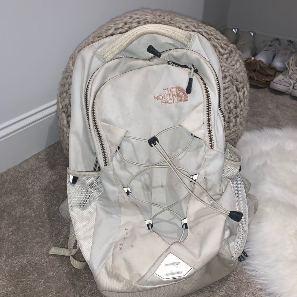 White & Rose Gold Jester North Face Backpack